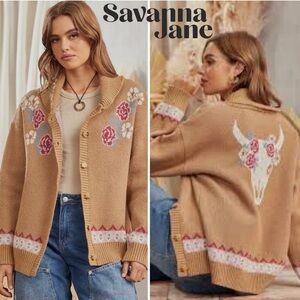 🌸 SAVANNAH JANE Desert Bloom Button Front Floral Southwestern Cardigan Sz Large